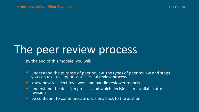 elsevier researcher academy certified peer reviewer course